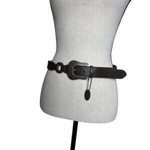 Faded Glory Brown Leather Western Belt Antique Gold Buckle Split Leather 38”